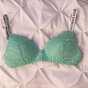 victoria secret bra teal lace, line no-wire